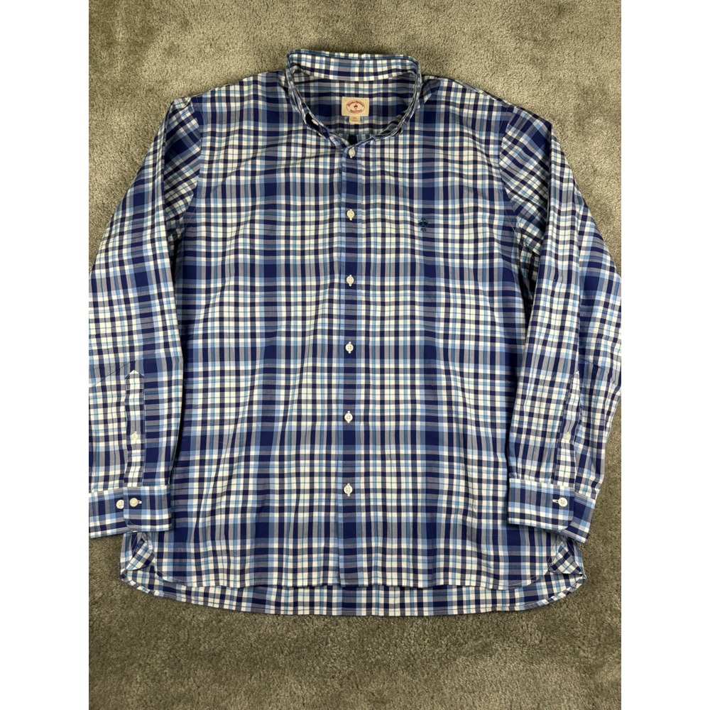 Brooks Brothers Red Fleece Mens XXL Blue Plaid Cotton Button Down Shirt 1532